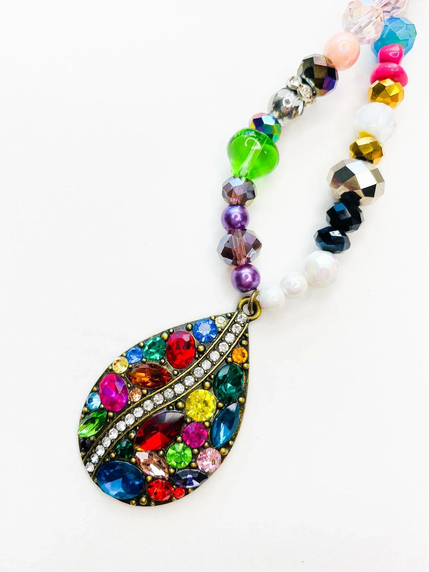 Teardrop Charm Multi Color Sparkle Handmade Necklace - Da G.A.T.E 33