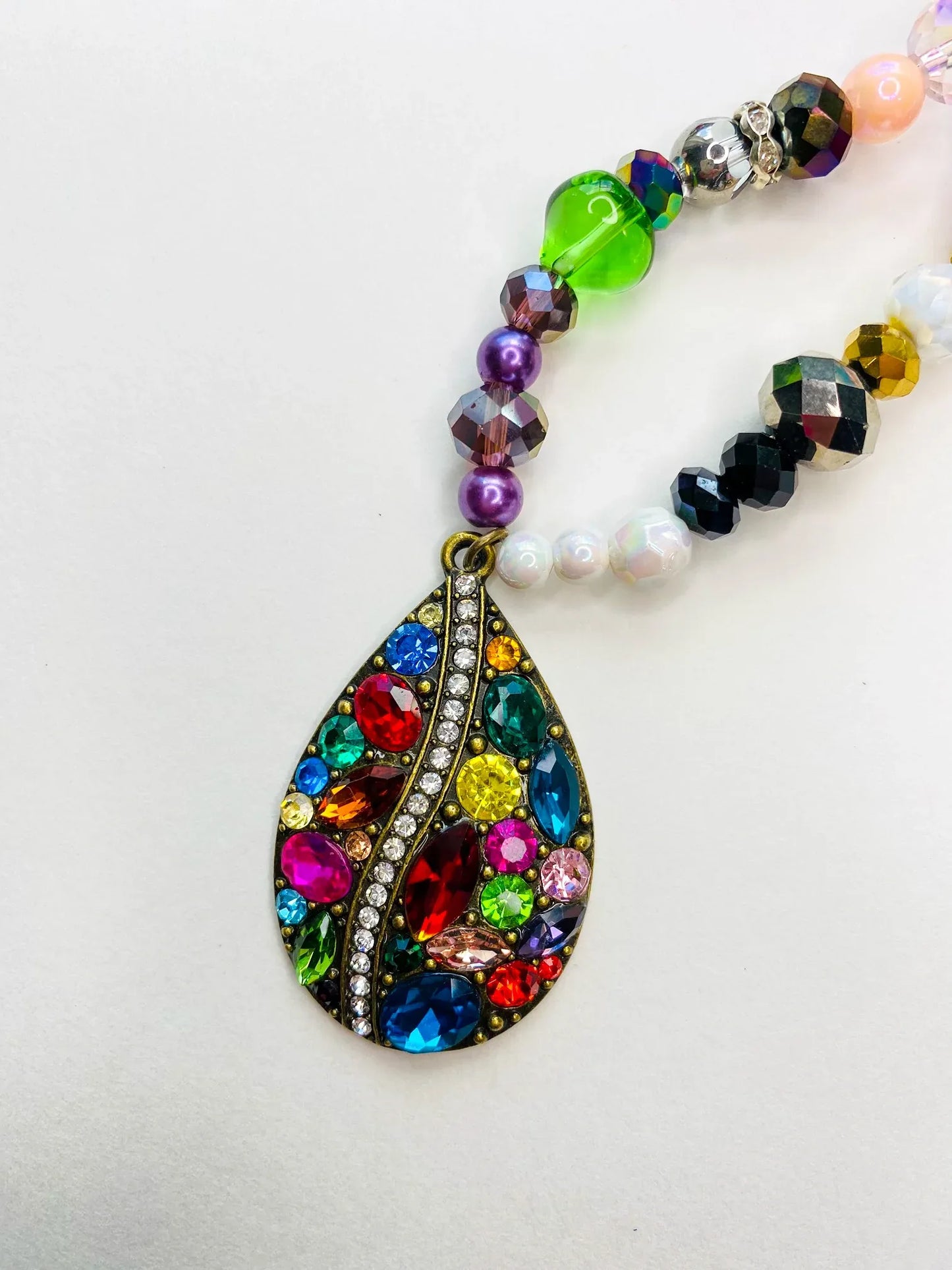 Teardrop Charm Multi Color Sparkle Handmade Necklace - Da G.A.T.E 33