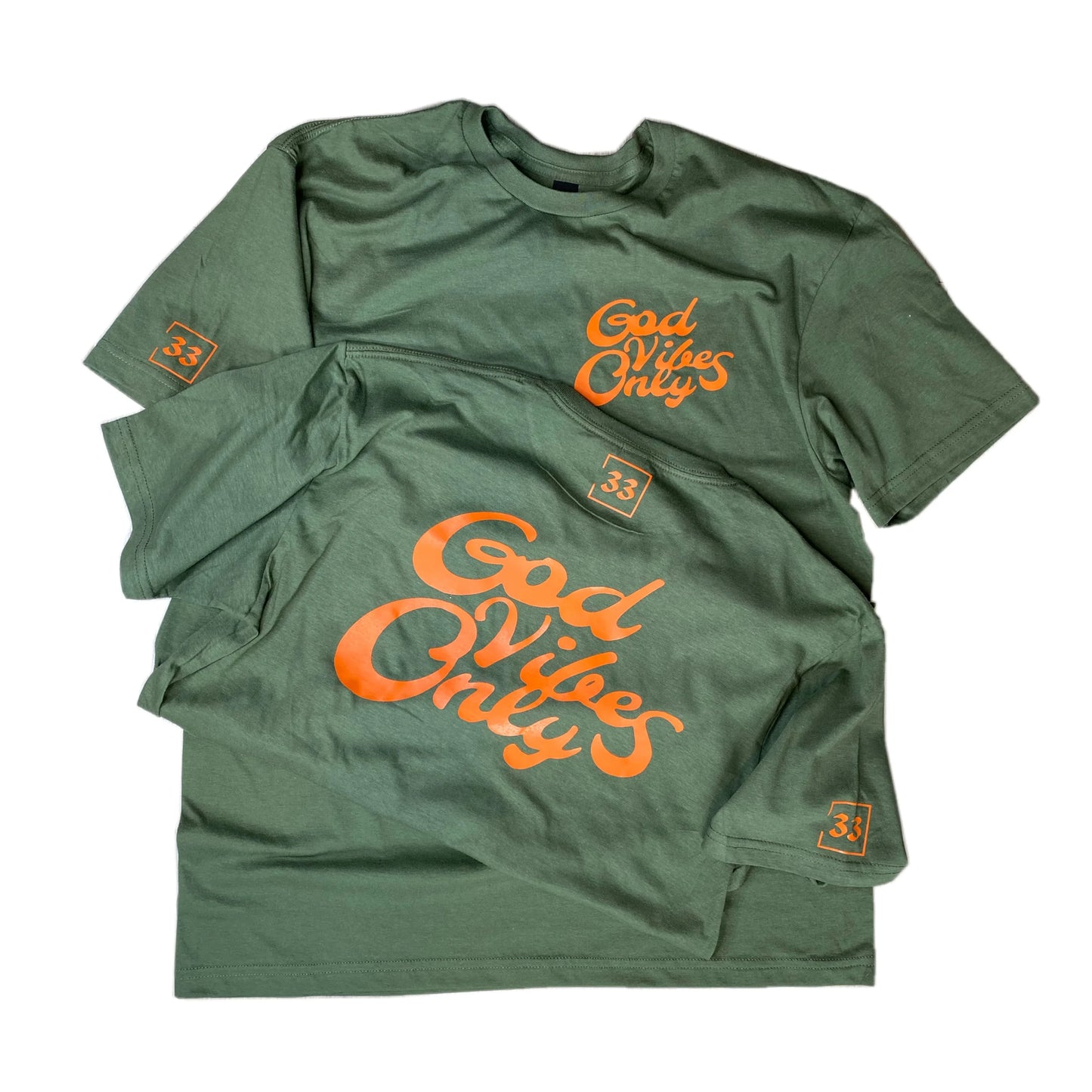 God Vibes Only Olive Green with Orange Letters Unisex T-shirt LIMITED EDITION - Da G.A.T.E 33