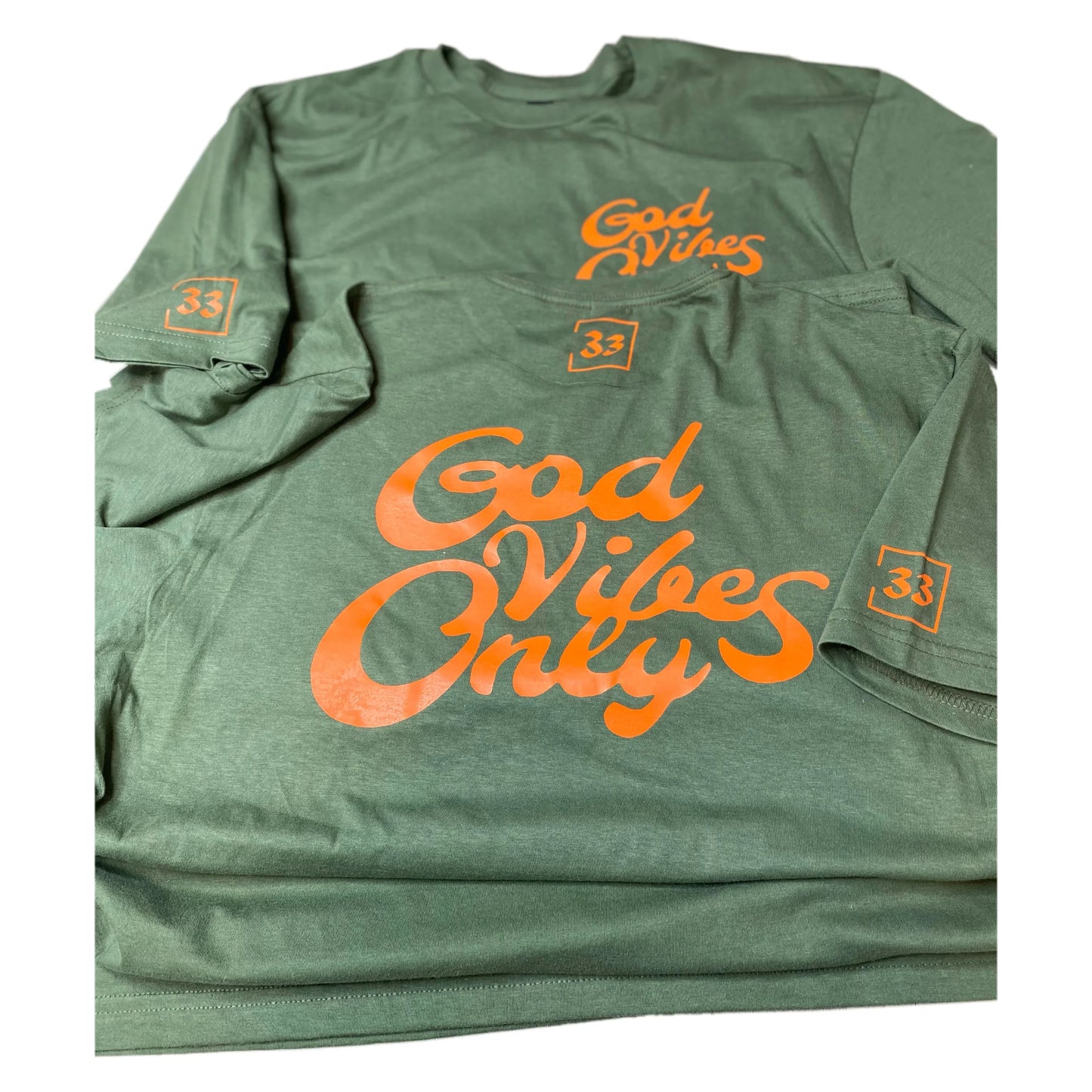God Vibes Only Olive Green with Orange Letters Unisex T-shirt LIMITED EDITION - Da G.A.T.E 33