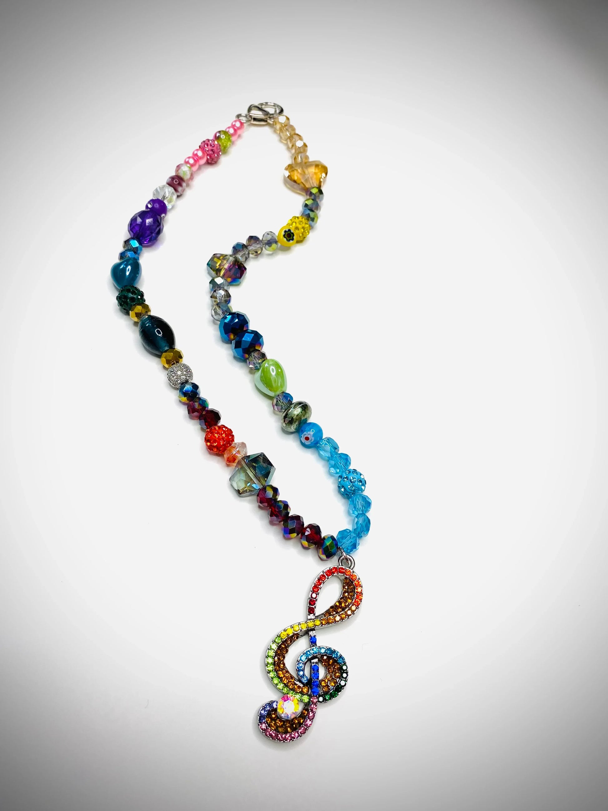 Multi Vibrant Colors Music Treble Clef Charm Sparkle Handmade Necklace - Da G.A.T.E 33