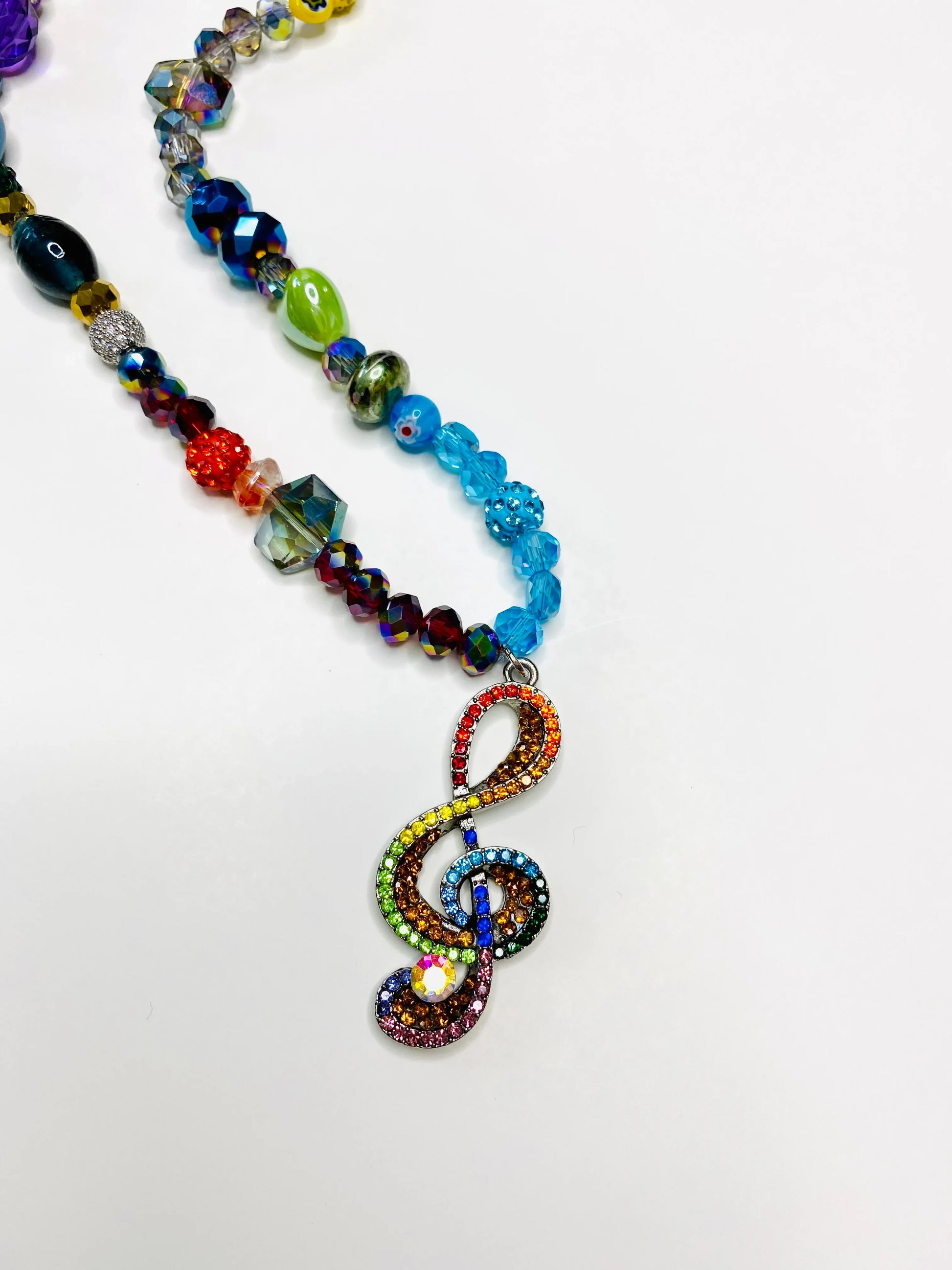 Multi Vibrant Colors Music Treble Clef Charm Sparkle Handmade Necklace - Da G.A.T.E 33