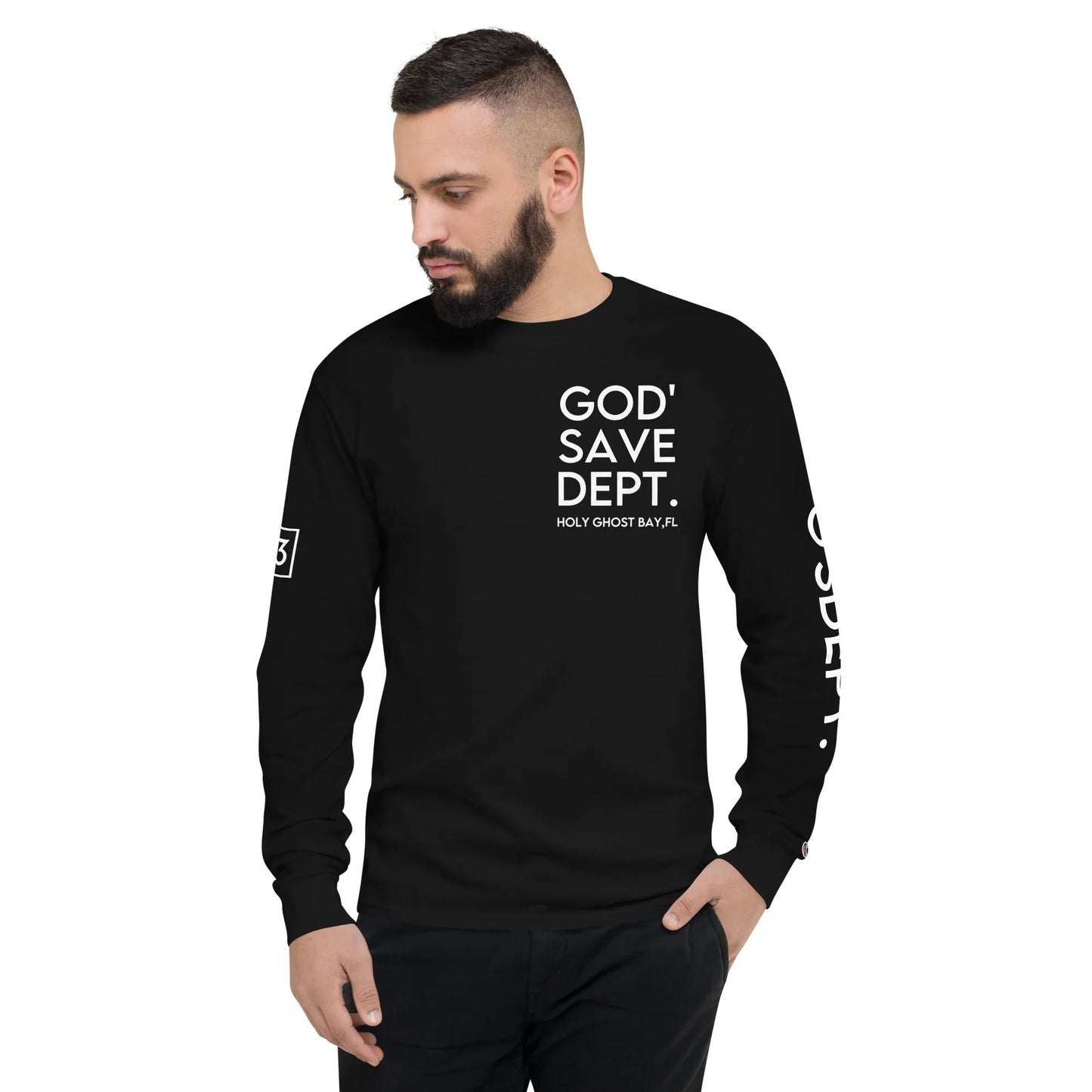 GOD’SAVE DEPT. Men's Champion Long Sleeve Shirt - Da G.A.T.E 33